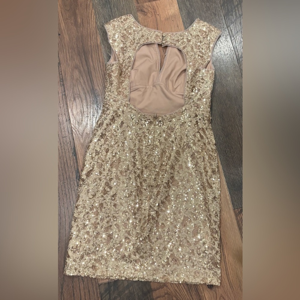 BCBGMaxAzria Gold Sequin Mini Dress in size 8 - Picture 3 of 15